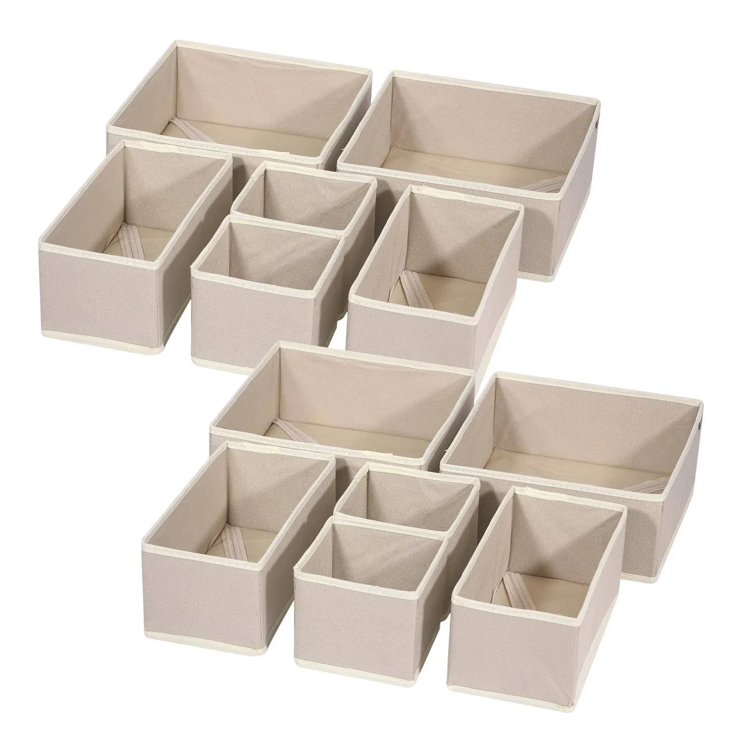 DIOMMELL 12 Pack Foldable Cloth Storage Box Drawer Organizer, Beige