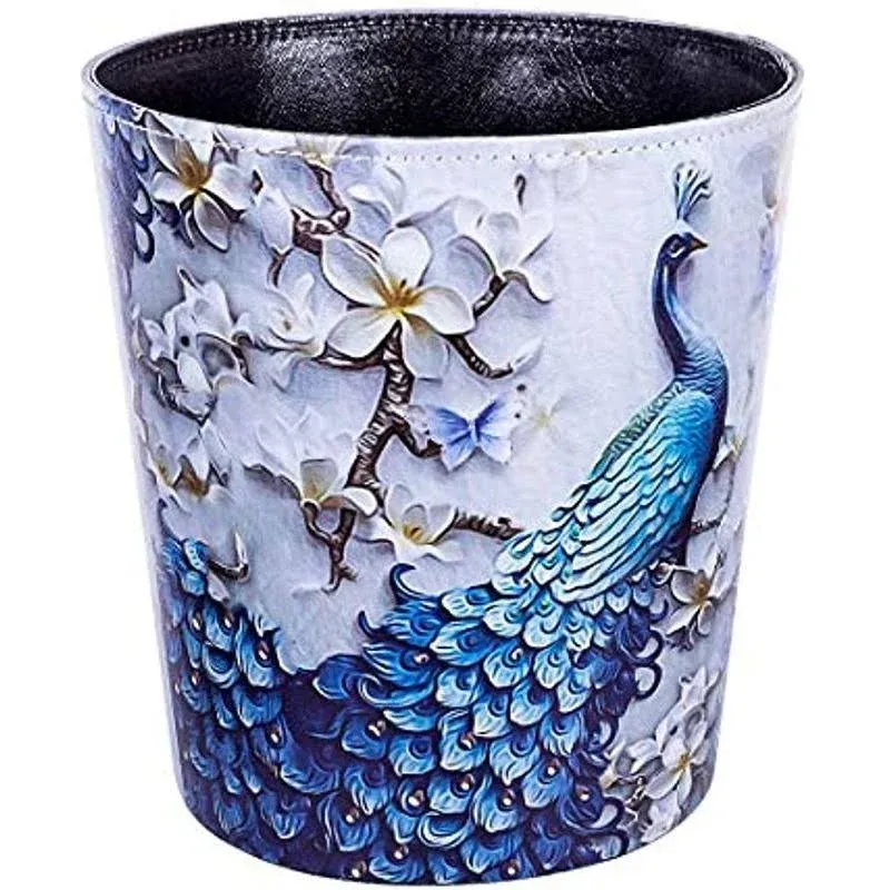 Scakbyer 10L/2.64 Gallon PU Leather Trash Can Decorative Waterproof Wastebasket Paper Basket Garbage Bin for Home Office Bathroom