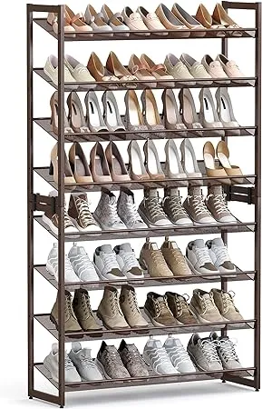 SONGMICS Shoe Rack, 8-Tier Organizer, Metal Storage for Garage, Entryway, Set of 2 4-Tier Stackable Shelf, with Adjustable Flat or Angled Shelves, Holds 32-40 Pairs, Bronze