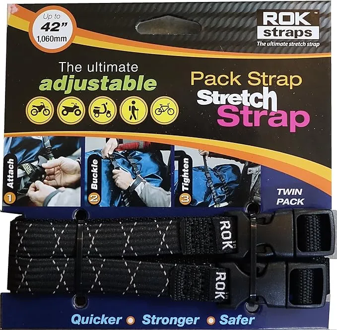 ROK Straps ROK-10358 Black/Reflective 12" - 42" Pack Adjustable Stretch Strap