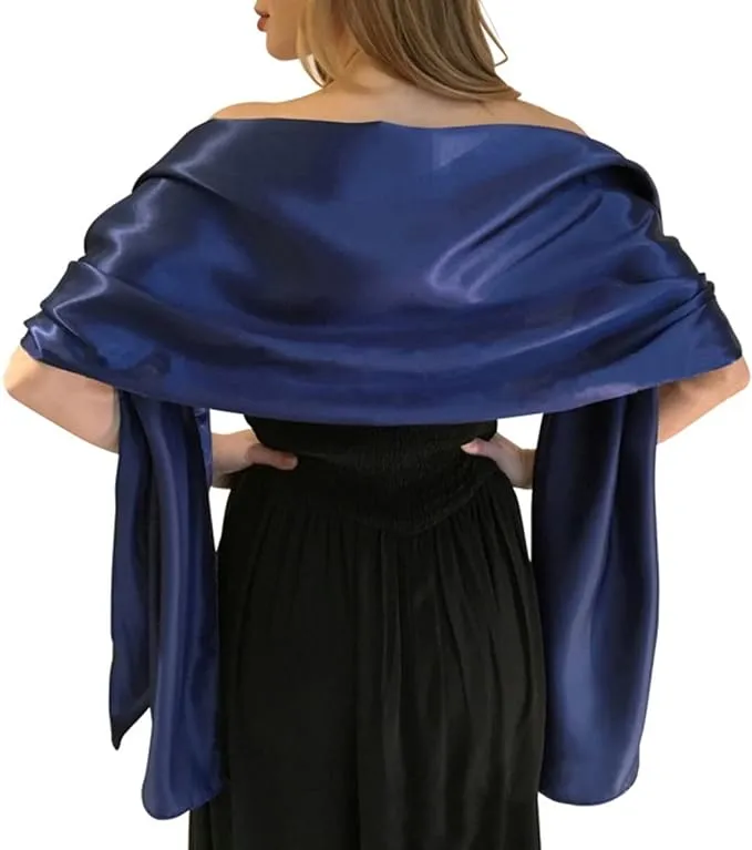 MLMW Satin Shawl Wraps for Evening Dresses for Women Extra Long for Wedding, Bridal Party (Black)