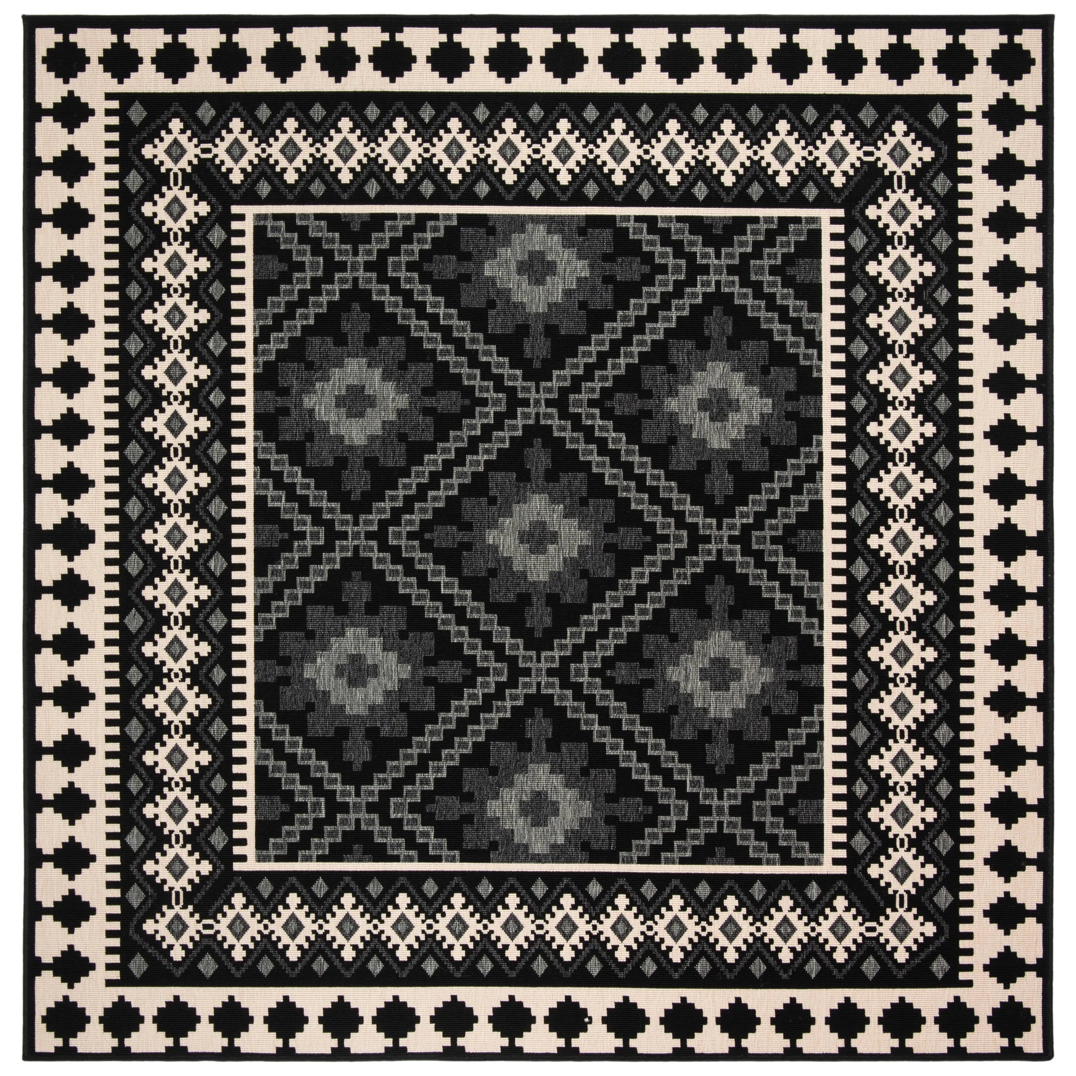 Safavieh VER099-0421-3SQ 3 x 3 ft. Veranda Square Area Rug Black & Creme