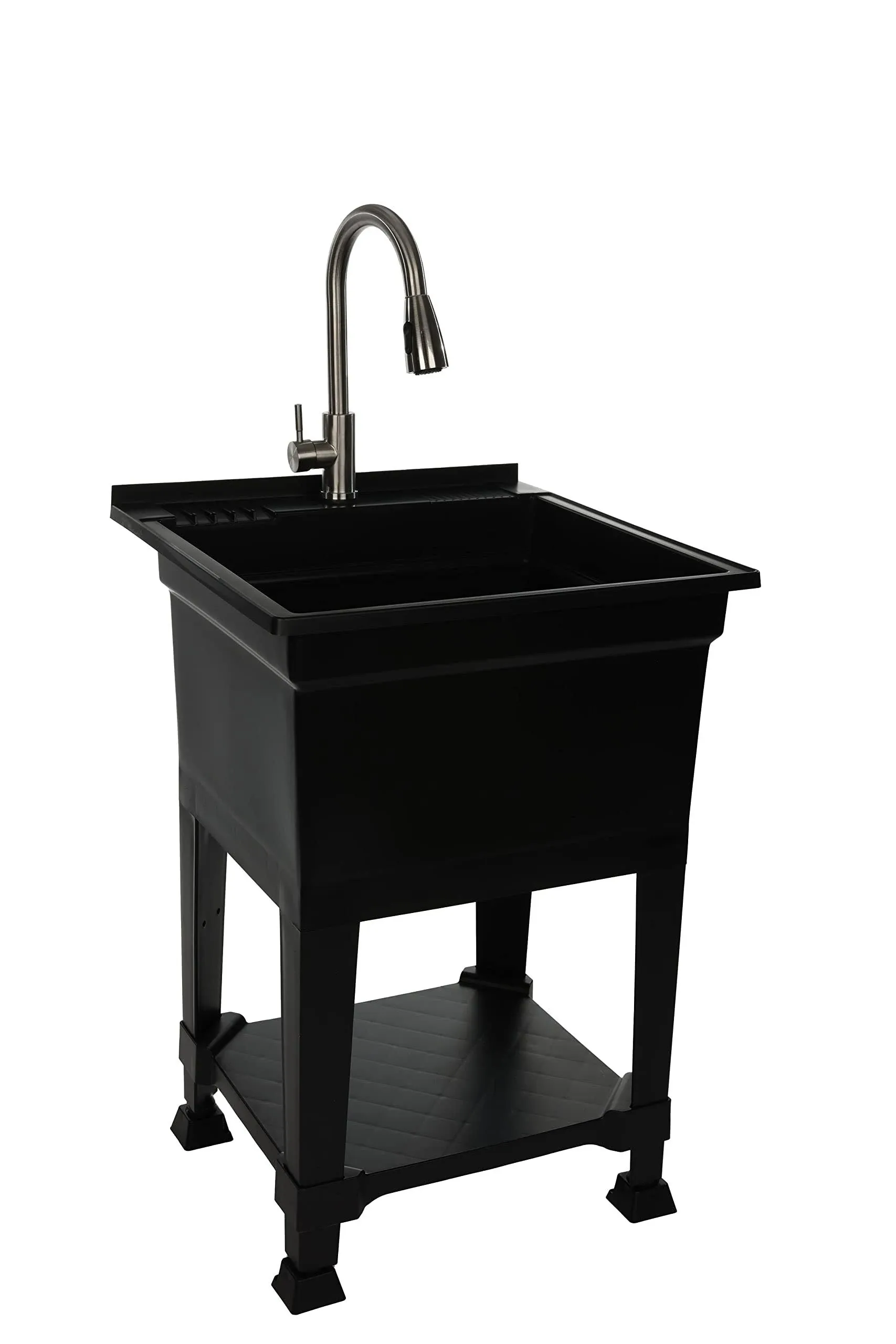 UTILITYSINKS Plastic 24" Freestanding Compact Workshop Utility Tub Sink, Black