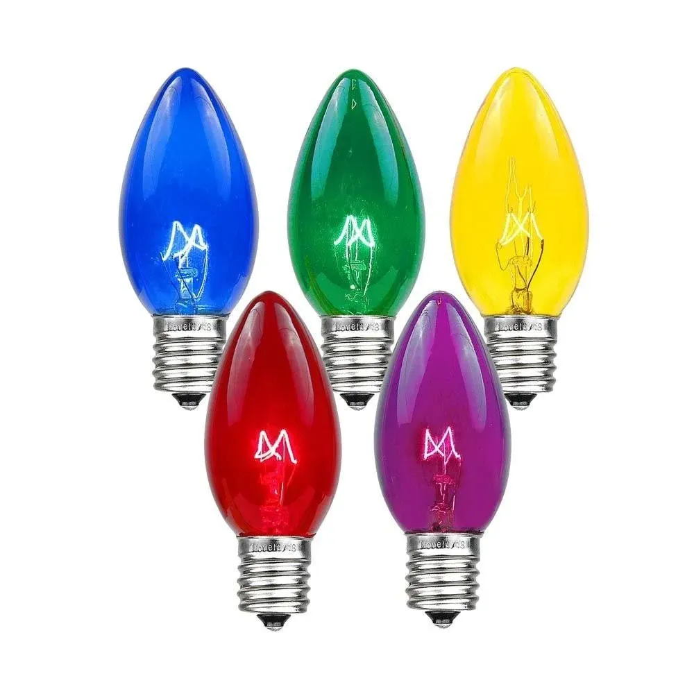 Novelty Lights 25 Pack C9 Outdoor Christmas Replacement Bulbs, Multi, E17/c9 Base, 7 Watt