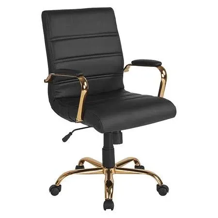 Mid-Back Black Leather Executive Swivel Chair w/ Gold Frame & Arms - Flash Furniture GO-2286M-BK-GLD-GG