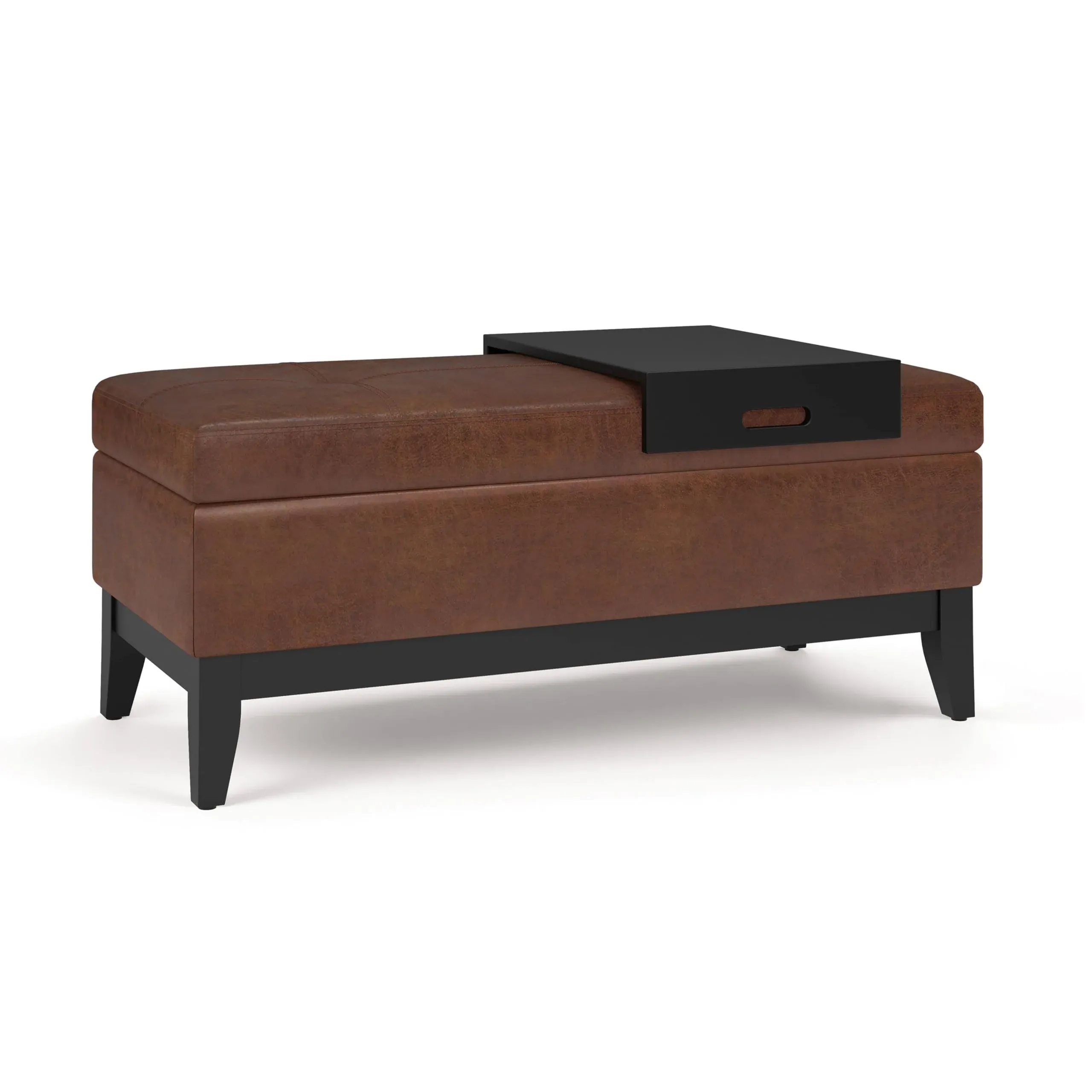 Oregon - Storage Ottoman Bench with Tray Distressed Saddle Brown