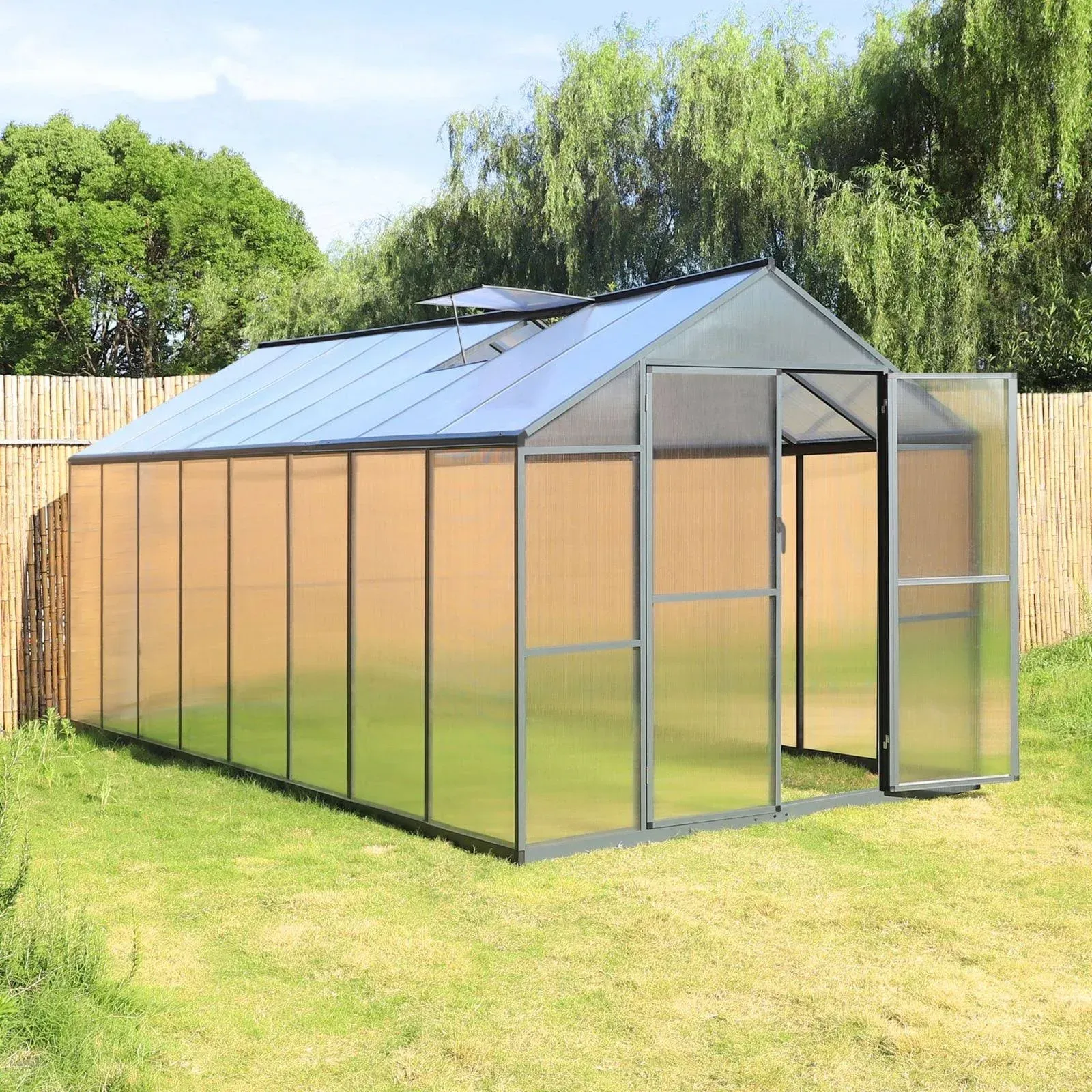 Veikous Aluminum Walk-In Garden Greenhouse Kit with Adjustable Roof Vent and Lockable Door