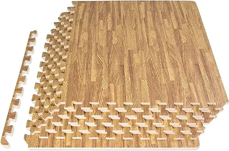 ProsourceFit Wood-Grain Puzzle Mat, 1/2" Thick EVA Foam Interlocking Floor Tiles