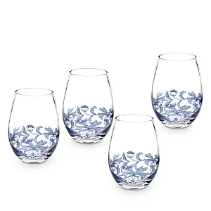 Blue Italian Stemless Glasses, Set of 4