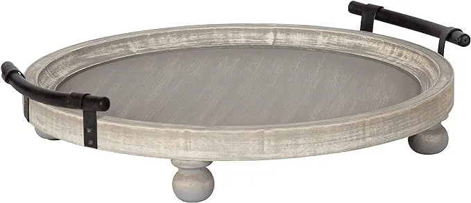 Kate and Laurel Bruillet Farmhouse Round Tray 15 inch Diameter Rustic Gray Wooden Tray for Coffee Table