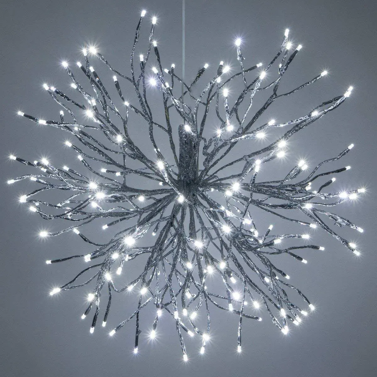 Wintergreen Lighting 24 White Twinkling Star Burst Cool White LED Light Ball - Christmas Light Balls - Wedding Decorations for Party - (24, White Branches/Cool White Twinkle Lights)