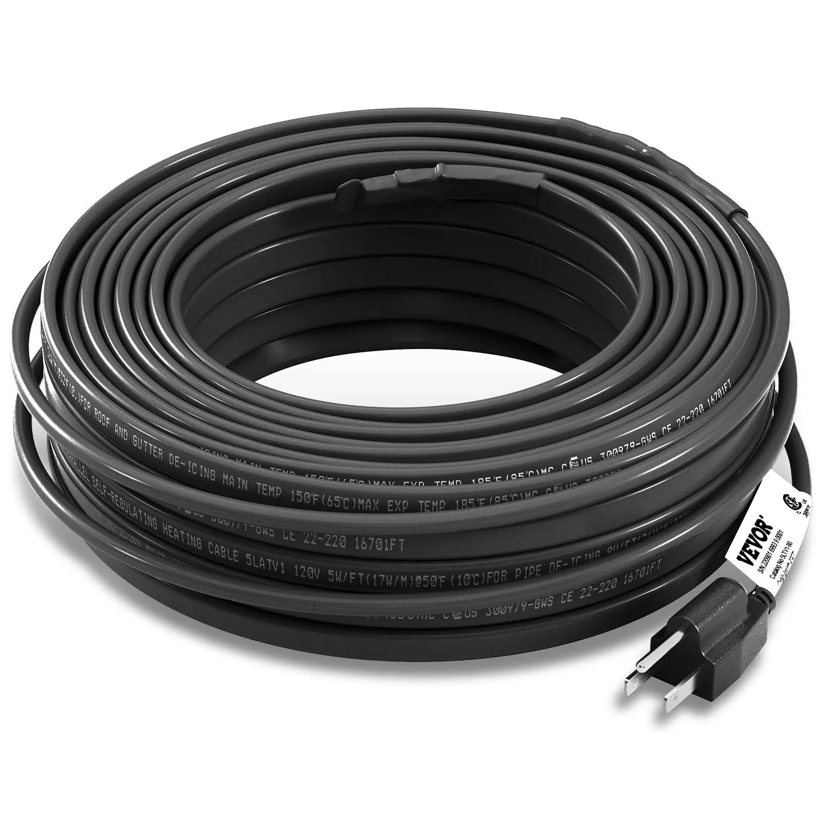 VEVOR Self-Regulatin<wbr/>g Pipe Heating Cable Roof De-icing Heat Cable 5W/ft 80 Feet