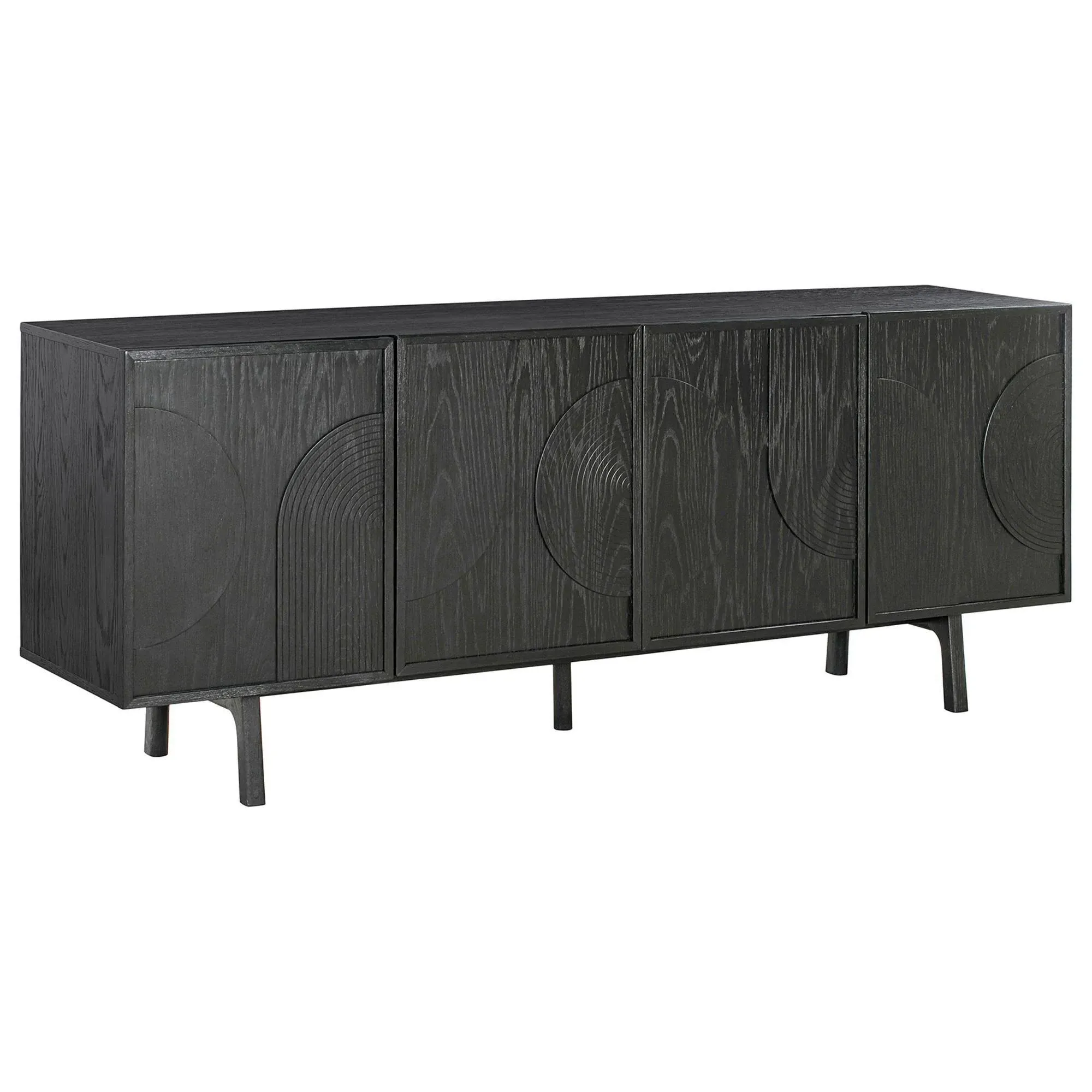 Armen Living Holland 4 Door Sideboard Buffet in Black Brushed Oak Wood