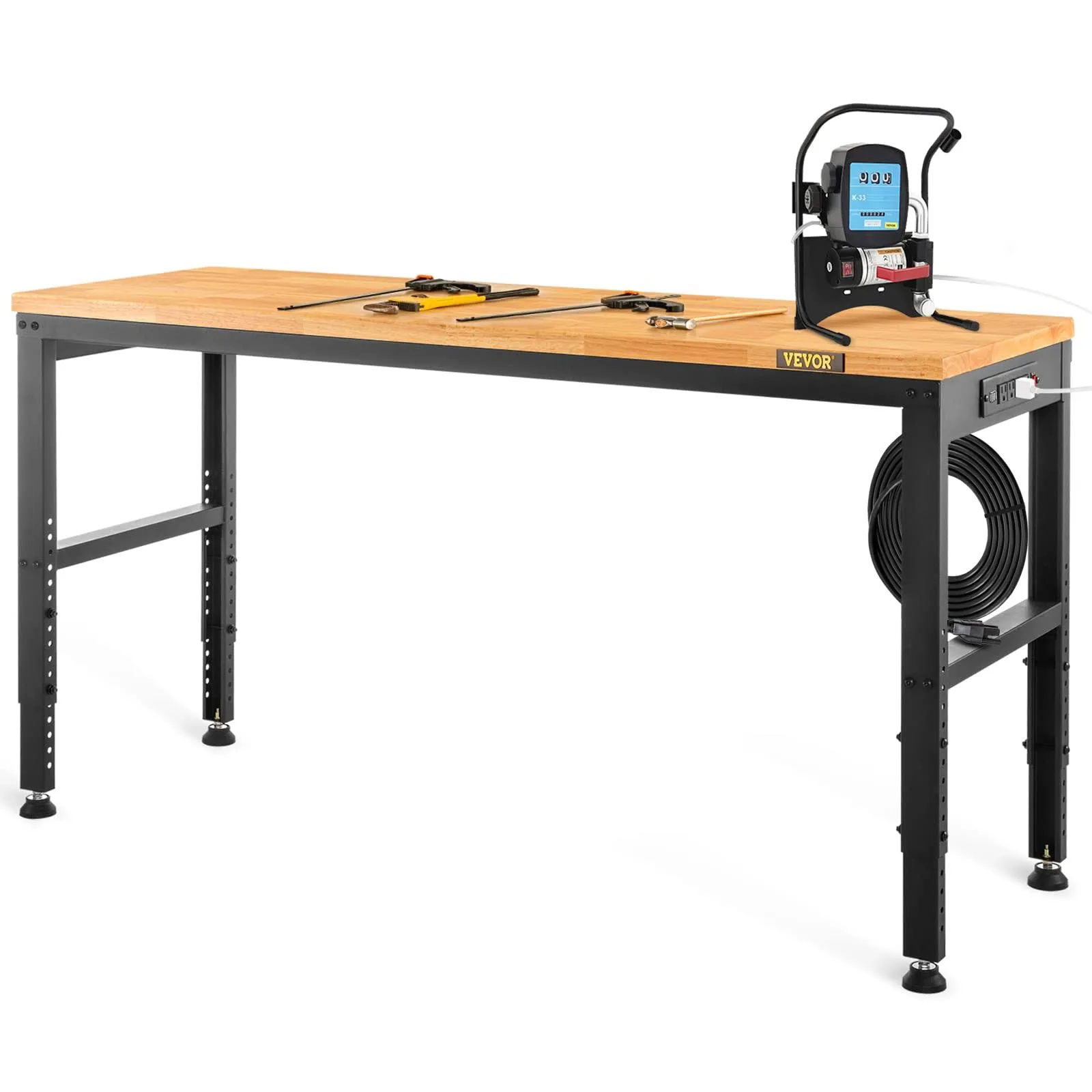 VEVOR Adjustable Workbench, 48&quot; L X 20&quot; W Garage Table w/ 28.3&quot; - 38.1&quot; Heights &amp; 2000 LBS Load Capacity, with Power Outlets &amp; Hardwood Top &amp; Metal