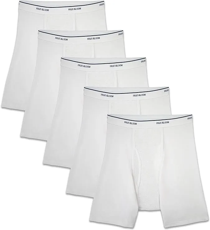 Fruit of The Loom Men's CoolZone Fly White Boxer Briefs, 5 Pack, Size: Large