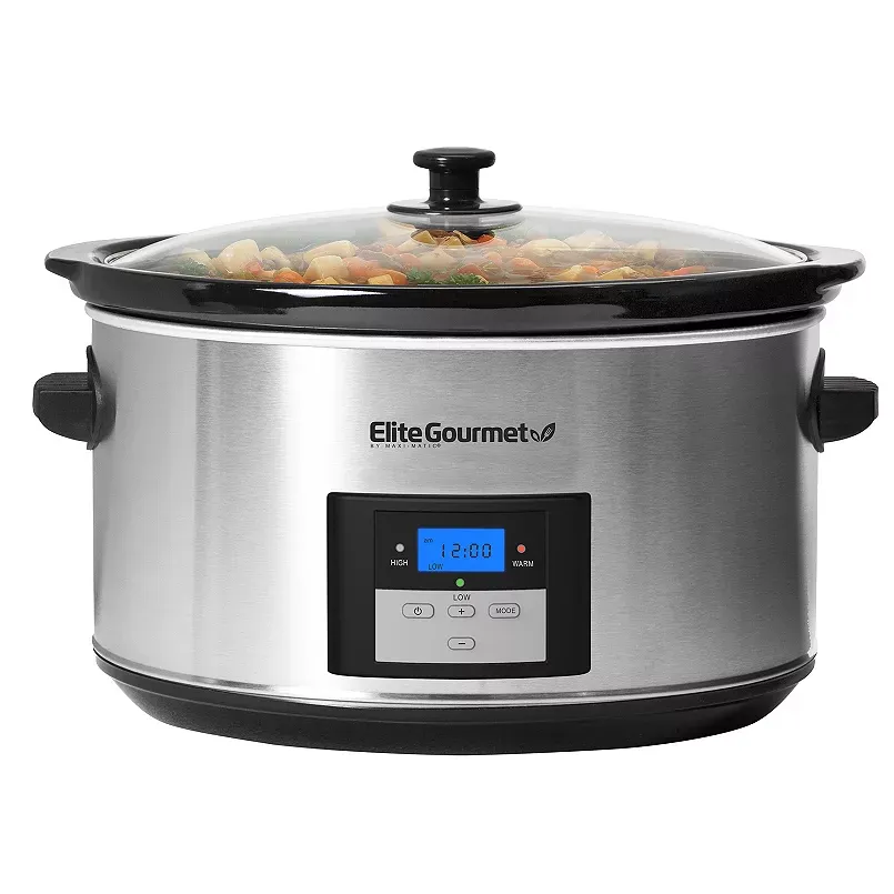 Elite Platinum MST-900D Maxi-Matic 8.5-Quart Digital Programmable Slow Cooker, Oval Stainless Steel with 3 Temperature Settings and Timer