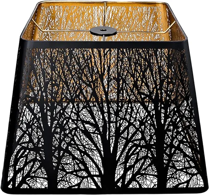 LLA-S2105 Forest Pattern Metal Square Lampshade with Harp and Spider Mode Instal