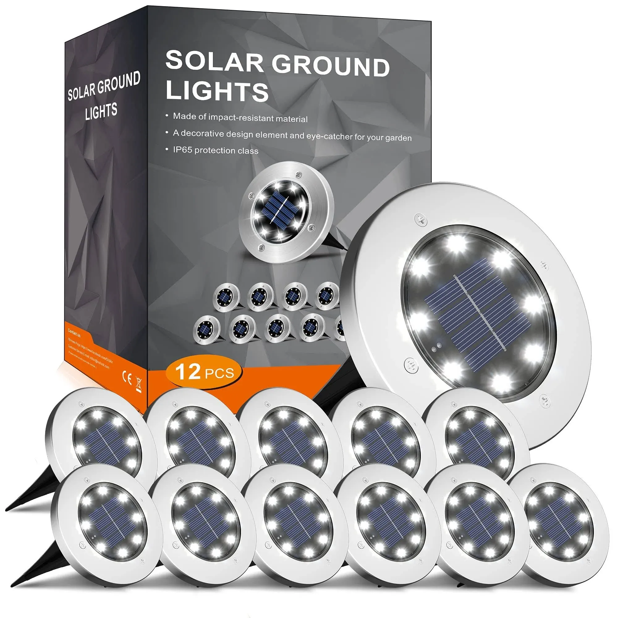 INCX Solar Ground Lights, 12 Packs 8 LED Solar Garden Lamp Waterproof In-Ground Outdoor Landscape Lighting for Patio Pathway