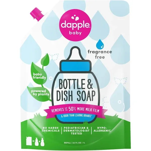 Dapple Baby Bottle and Dish Liquid Refill Pack Fragrance Free 34 fl oz