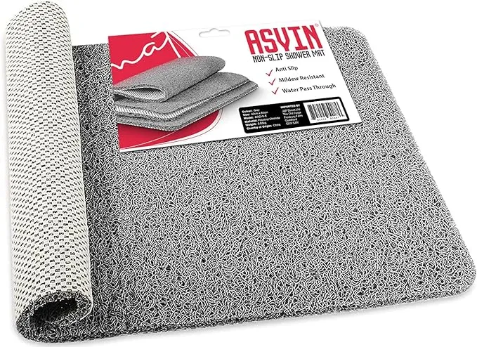 Asvin Soft Textured Bath, Shower, Tub Mat, 24x16 Inch, Phthalate Free, Non Slip Comfort Bathtub Mats with Drain, PVC Loofah Bathroom Mats for Wet Areas, Quick Drying