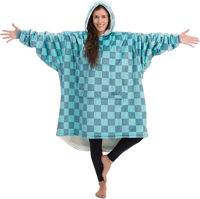 The Comfy Original, Microfiber & Sherpa Wearable Blanket w/ Hood & Pocket, Seen One Shark Tank, One Size Fits All, Flower Checkered Print