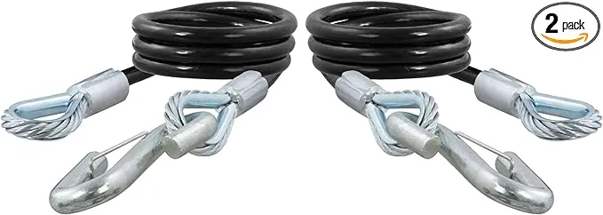 CURT 80176 44-Inch Vinyl-Coated Trailer Safety Cables, 17/32-In Snap Hooks, 7,500 lbs Break Strength, Pack of 2 , Black