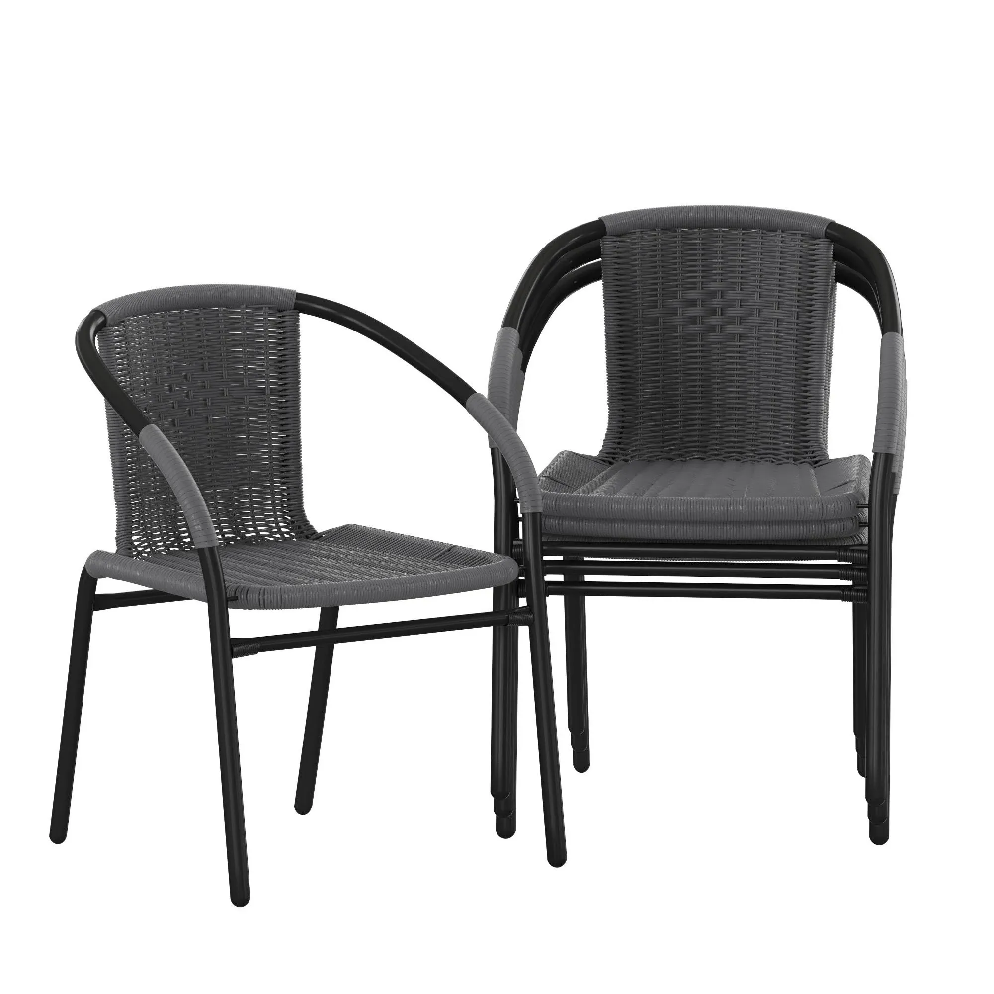 Flash Furniture 2 Pack Black Rattan Indoor-Outdoor Restaurant Stack Chair