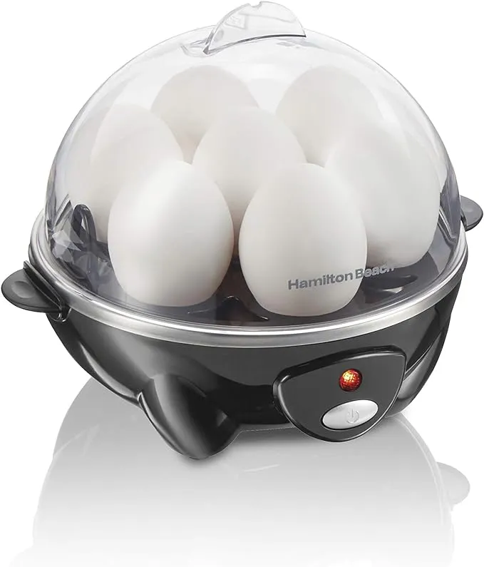 Hamilton Beach 3-in-1 Electric Egg Cooker for Hard Boiled Eggs, Poacher, Omelet Maker & Vegetable Steamer, Holds 7, Black (25507)