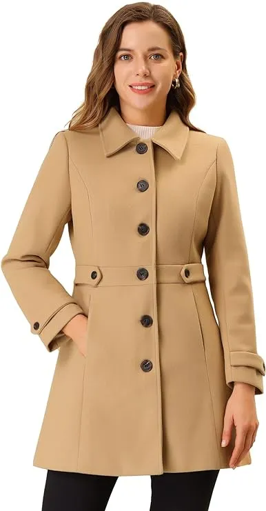 Women's Allegra K Winter Classic Outwear Overcoat with Pockets Single Breasted Coat