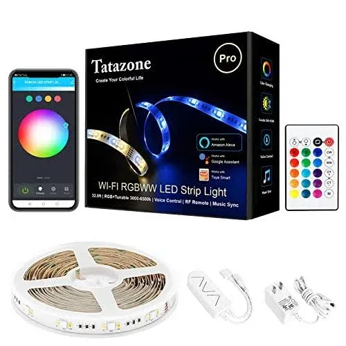 Tatazone RGBWW Smart LED Strip Lights, 32.8ft Tunable White 3000K-6500K+RG<wbr/>B W...