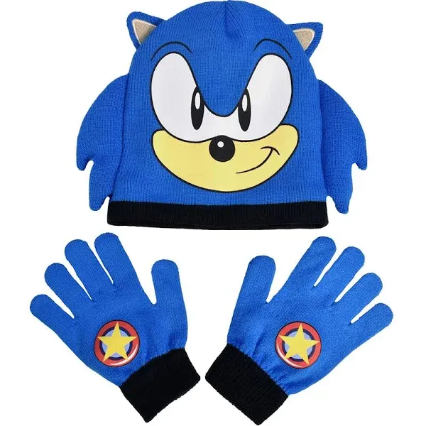 Concept One Sonic The Hedgehog Beanie Hat and Glove Set, Kids Knitted Winter Hat ...