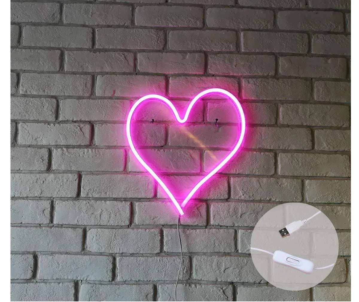 Britrio LED Neon Light Sign, 13.4”x12.6” Heart Shape Neon Sign Wall Hanging Sign Wall Art for Bar Kid’s Bedroom Living Room Party,Home Decor Neon Night Light USB Powered with ON/OFF Switch(Pink Heart)