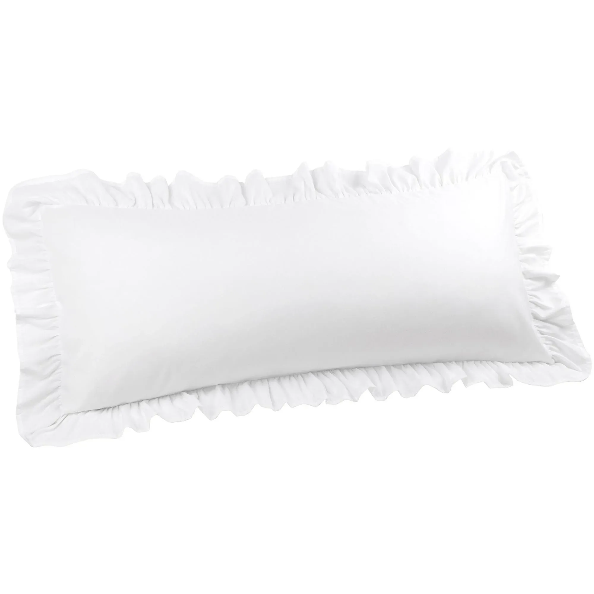 PiccoCasa Brushed Ruffle Body Pillowcases, Soft Breathable Pillow Covers with Envelope Closure, 4inch Hem Microfiber Long Pillow Case 20"x54" White