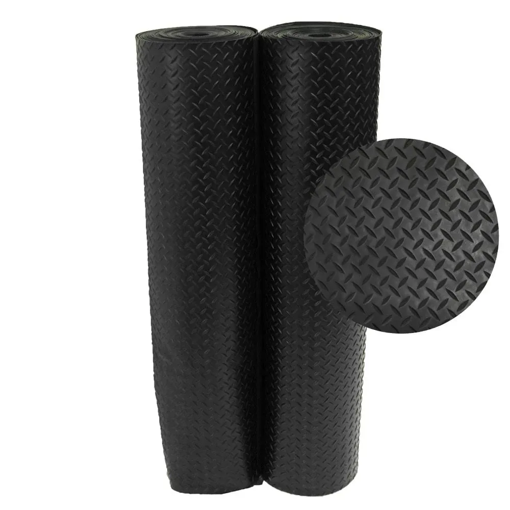 Diamond Plate 4 ft. x 15 ft. Black Rubber Raised Tread Roll Flooring (60 sq. ft)