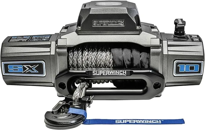 Superwinch 1710201 SX10SR 12V DC Winch 10,000 lb/4,536 kg Single Line Pull with Hawse Fairlead, 3/8in x 80ft Synthetic Rope, Corded Handheld and Wireless Remote