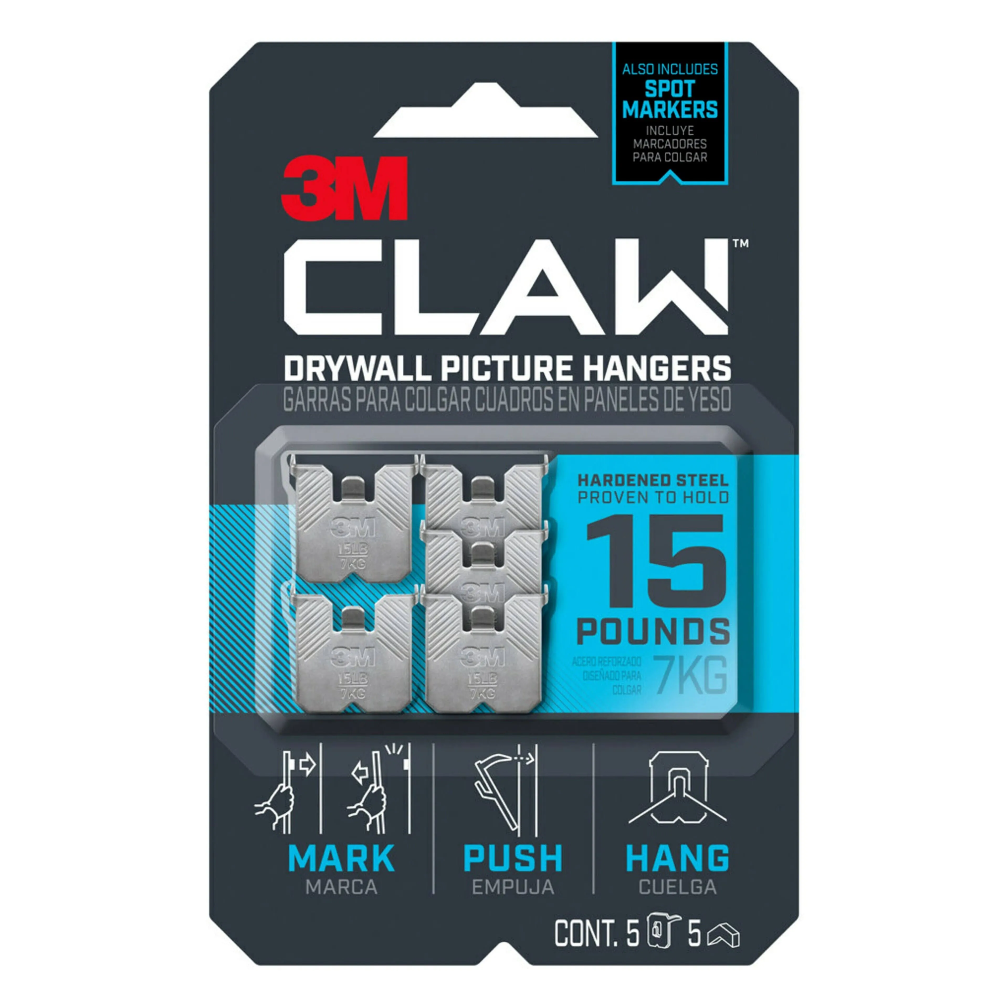 3M Claw 15 lb. Drywall Picture Hanger with Spot Markers 5 Pack