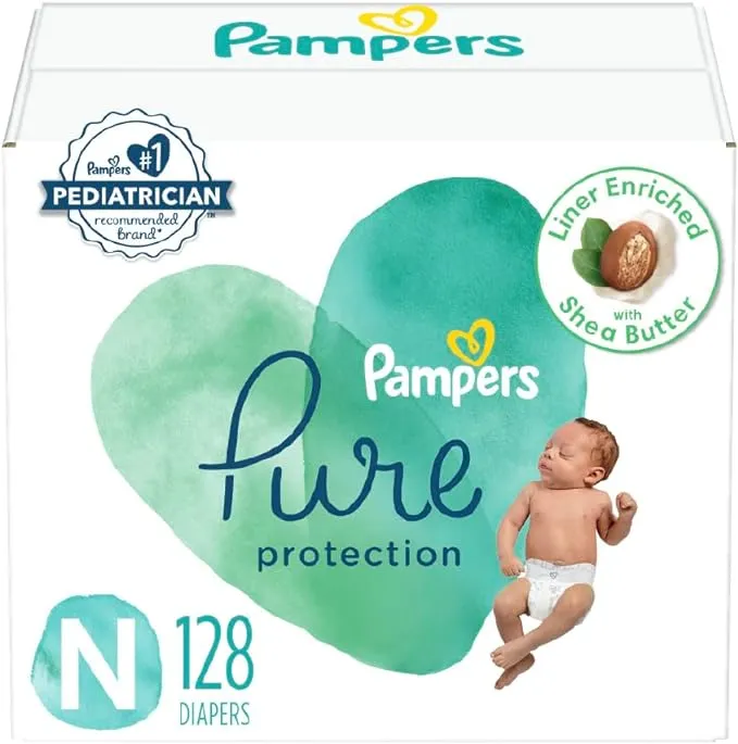 Pampers Pure Protection Diapers Size 0, 128 Count - Disposable Diapers