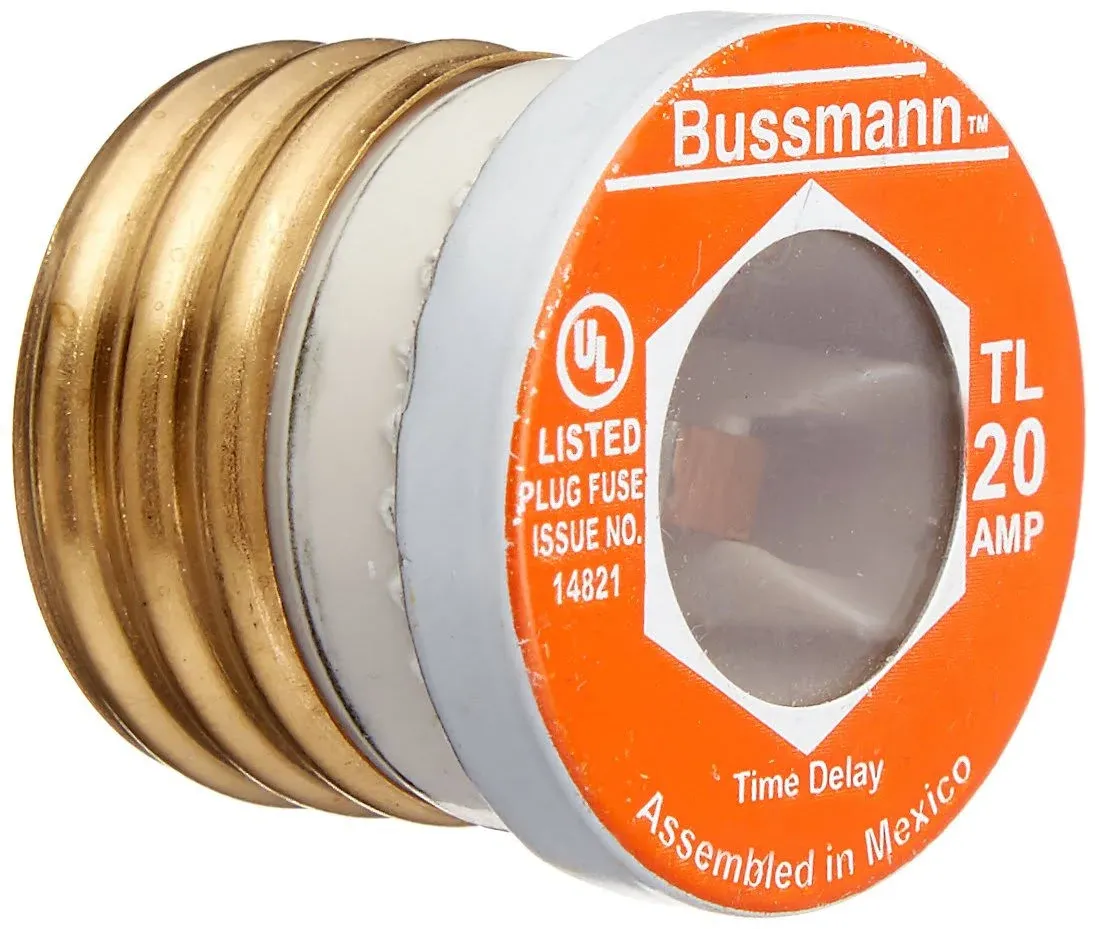 Bussmann BP/TL-20 20 Amp Time Delay, Loaded Link Edison Base Plug Fuse, 125V UL Listed Carded, 1 Blister Pack of 3 Fuses