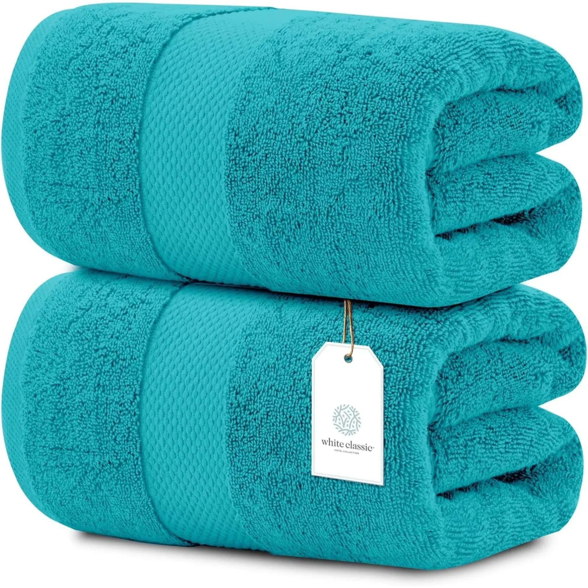 White Classic Luxury Cotton Oversized Bath Sheet 35x70 inch Set of 2|Aqua