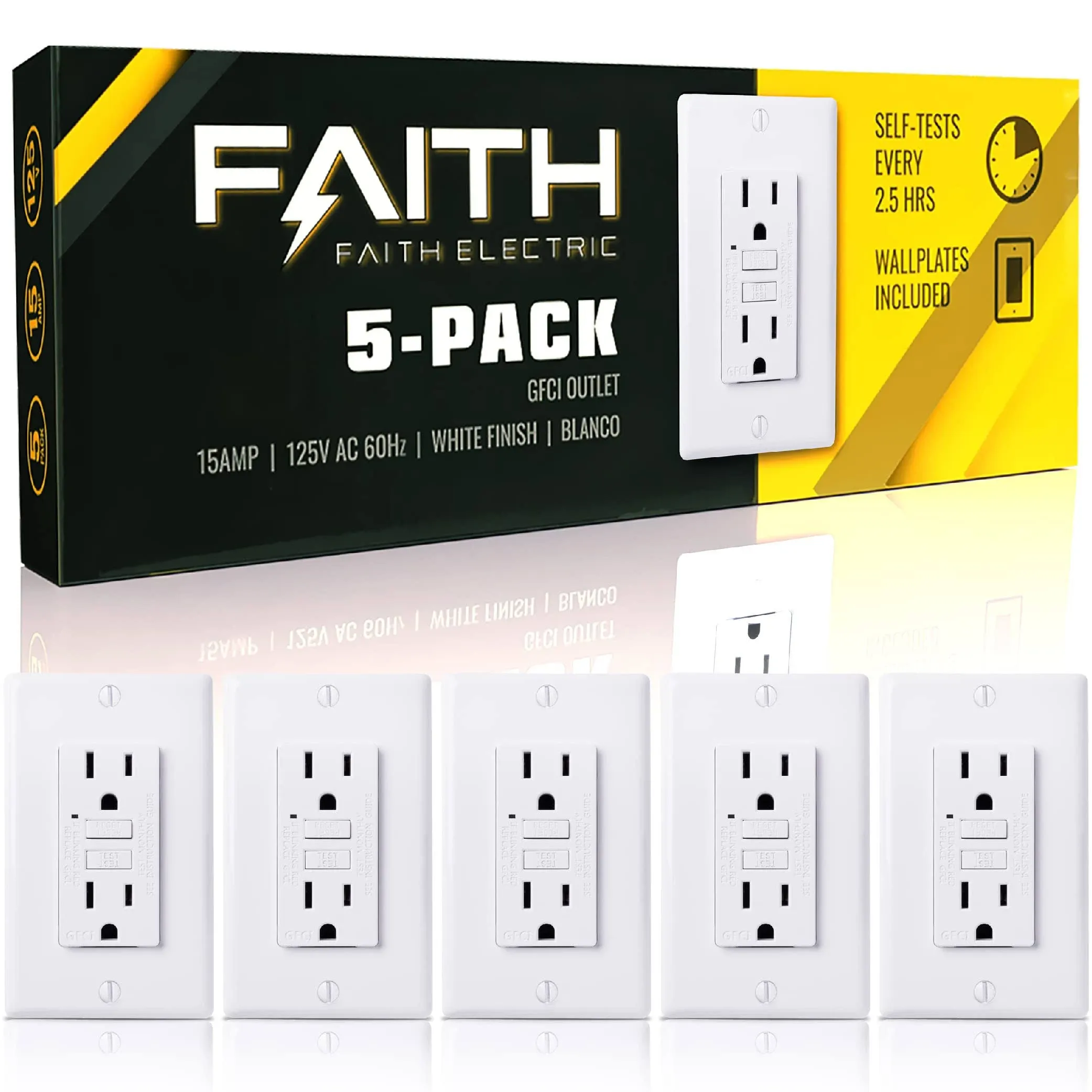 Faith 15A GFCI GFI Duplex Receptacles with LED Indicator GLS-15A-WH-10