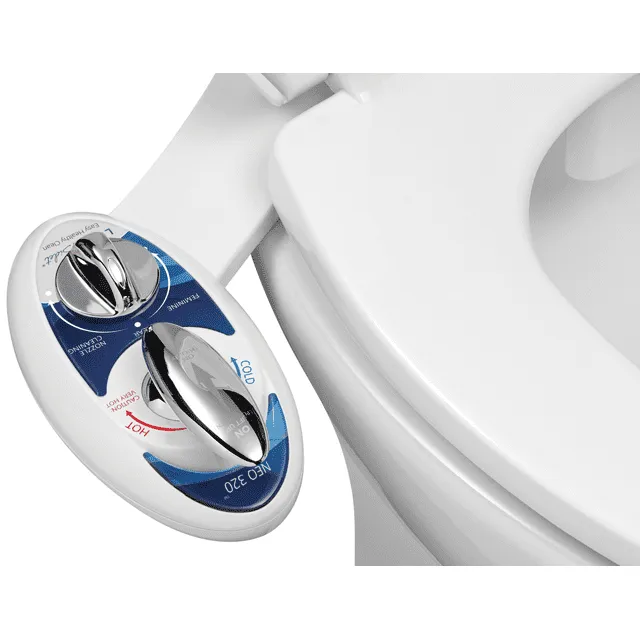 LUXE Bidet NEO 320 - Hot and Cold Water Bidet Attachment, Self-Cleaning, Rear and Feminine Wash Blue