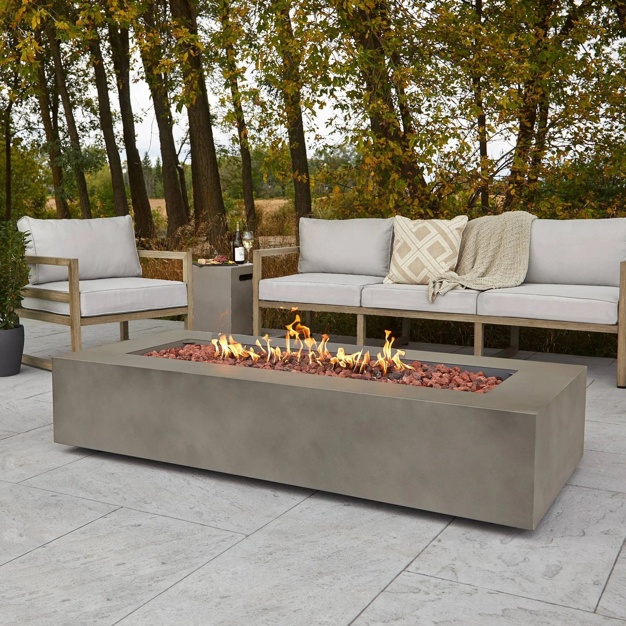 Real Flame Aegean 70" Rectangle Propane Fire Table Mist Gray