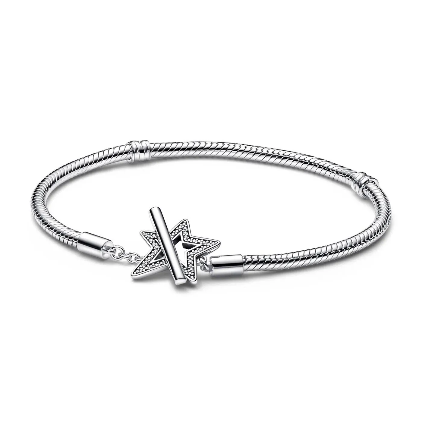 Pandodo Moments Asymmetric Star T-bar Clasp Snake Chain Bracelet 17-21cm