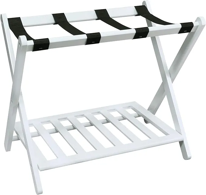 Casual Home Luggage Rack with Shelf - White