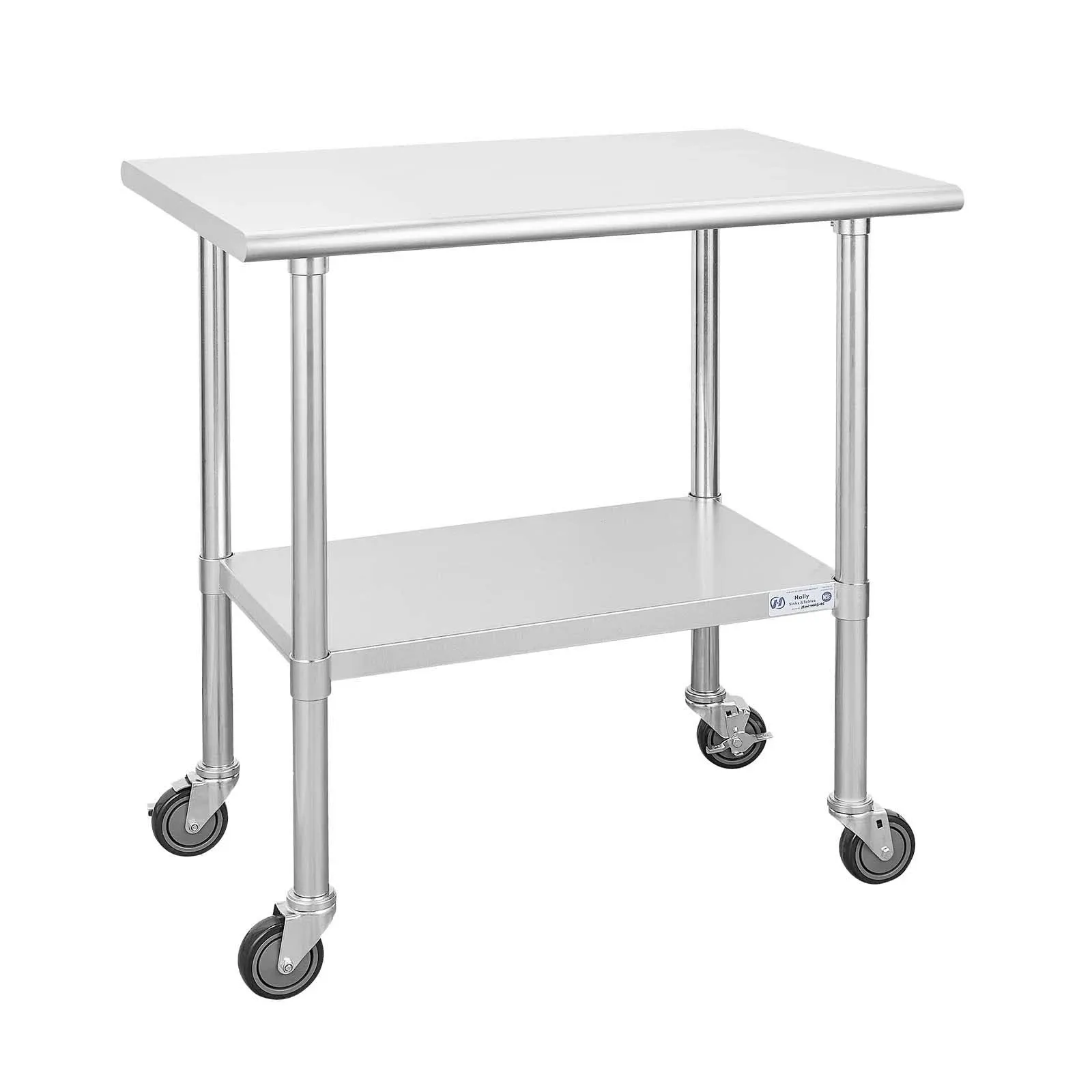 Hally Stainless Steel Table for Prep & Work 24 x 36 Inches with Caster Wheels, NSF Commercial Heavy Duty Table with Undershelf and Galvanized Legs FG16P