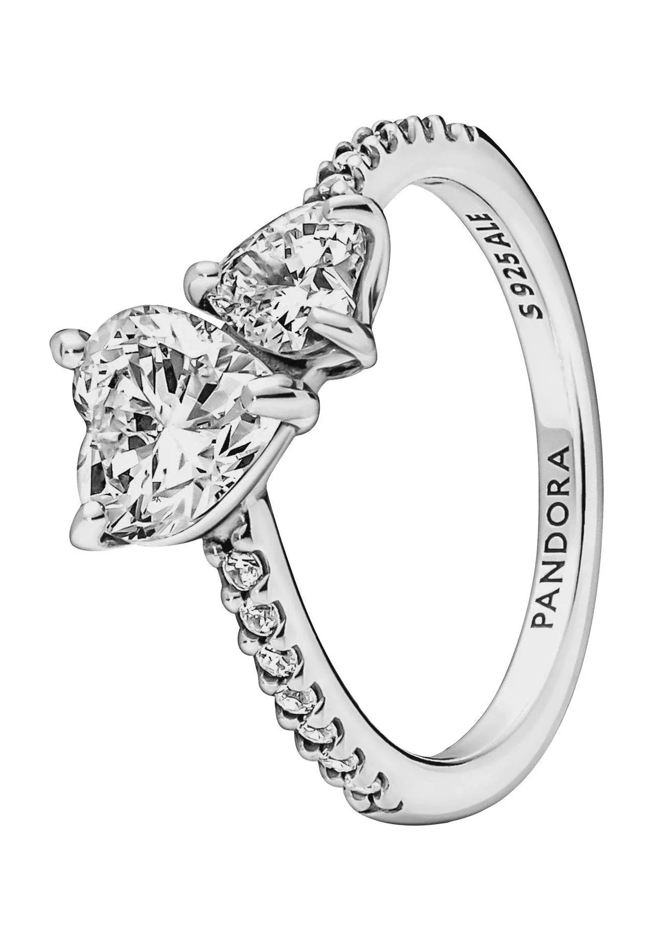 Pandora Double Heart Sparkling Ring Cubic Zirconia