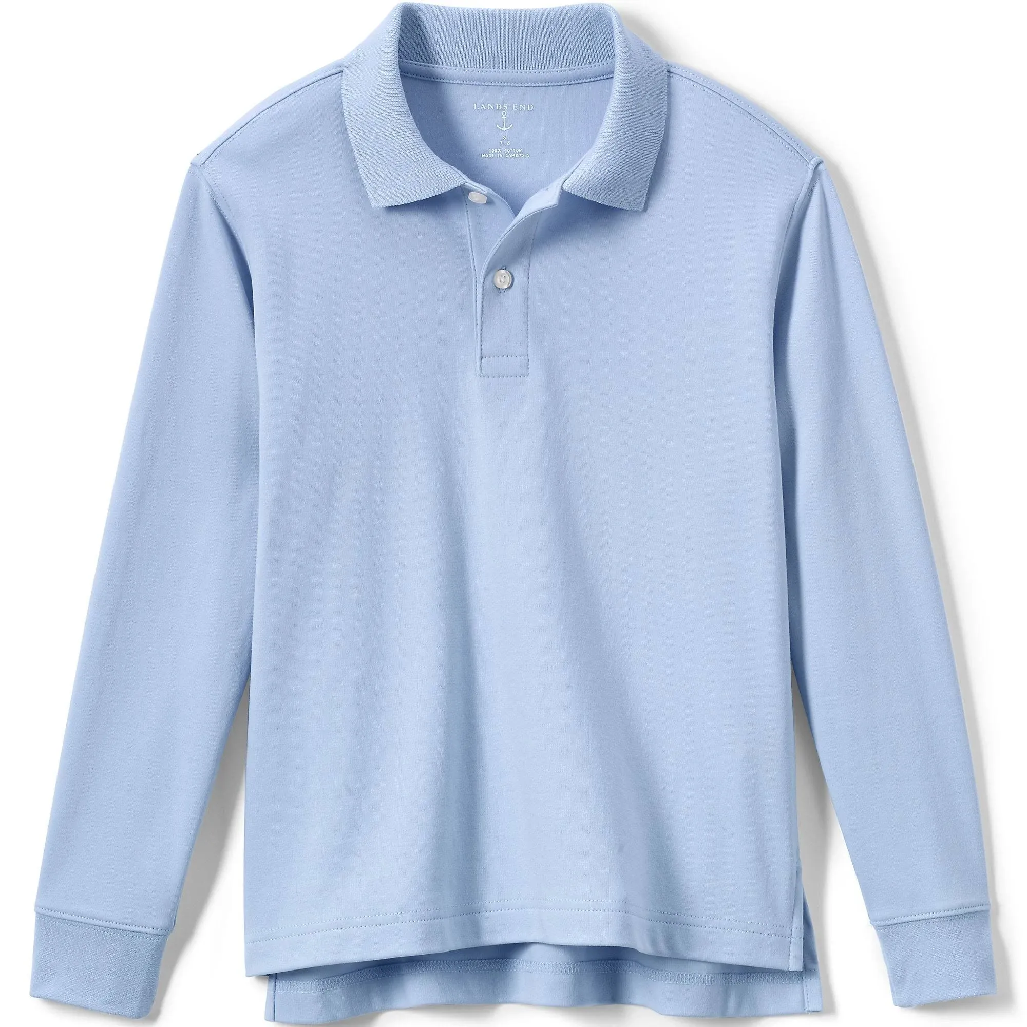 Lands' End School Uniform Kids Long Sleeve Interlock Polo Shirt - Blue