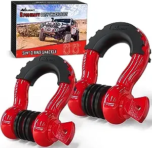 Nilight - 90052B 2 Pack 3/4" D-Ring Shackle 4.75 Ton (9500 lbs) Capacity with 7/8" Pin Heavy Duty Off Road Recovery Shackle with Isolators & Washer