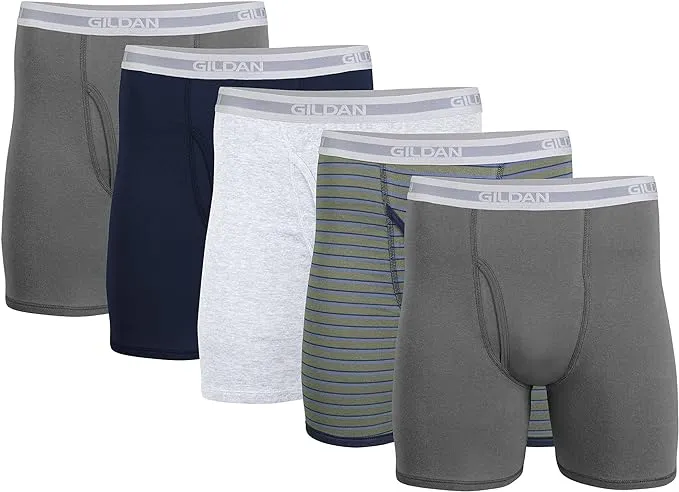 Gildan Men's Regular Leg Boxer Briefs, 5-Pack, 6 inch Inseam, Size: Small