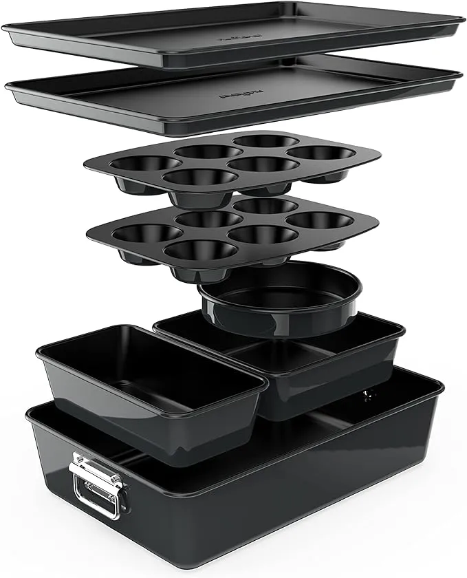 NutriChef 8-Piece Nonstick Stackable Bakeware Set w/ Non-Stick Coating